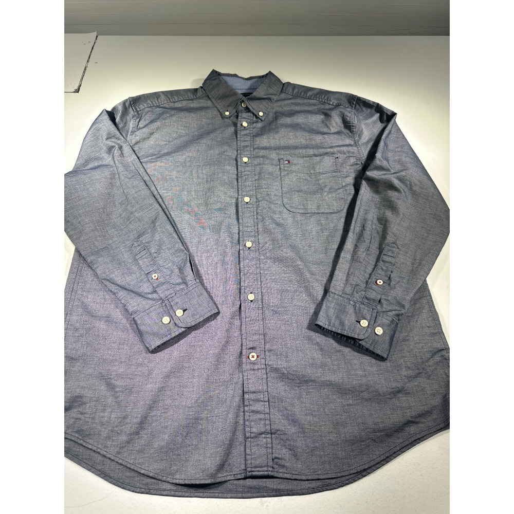 Tommy Hilfiger Mens XL Blue Classic Fit Button Down Long Sleeve Shirt Pocket